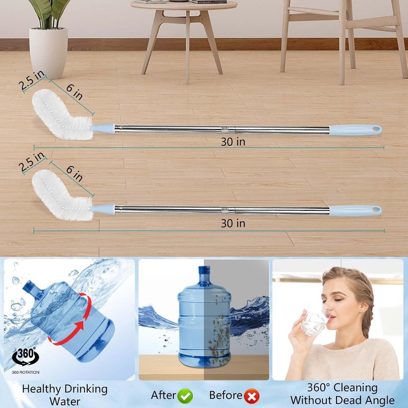 Rkddo 2-Pack 28’ Long Bottle Brush, 3 and 5 Gallon Bottle Cleaning Brush, Water Bottle Brush with Bendable Replacement Brush Head, Nylon Bristles and Stainless Steel Handle Bucket Cleaning Brush - Image 2